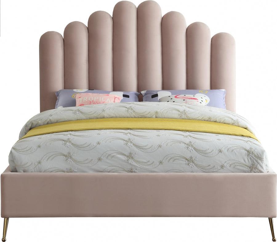 Meridian Furniture - Lily Velvet Queen Bed In Pink - Lilypink-Q