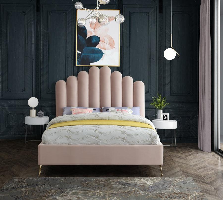 Meridian Furniture - Lily Velvet Queen Bed In Pink - Lilypink-Q