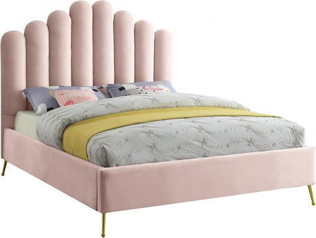 Meridian Furniture - Lily Velvet Queen Bed In Pink - Lilypink-Q