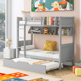 Twin-Over-Twin Bunk Bed with Twin size Trundle , Separable Bunk Bed with Bookshelf for Bedroom -Gray - Home Elegance USA