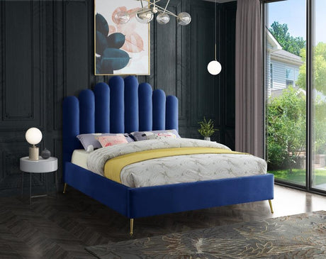 Meridian Furniture - Lily Velvet Queen Bed In Navy - Lilynavy-Q