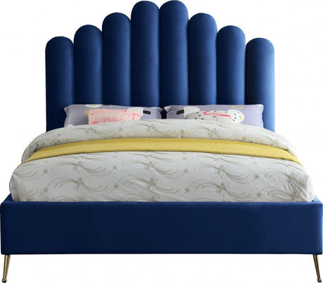 Meridian Furniture - Lily Velvet Queen Bed In Navy - Lilynavy-Q