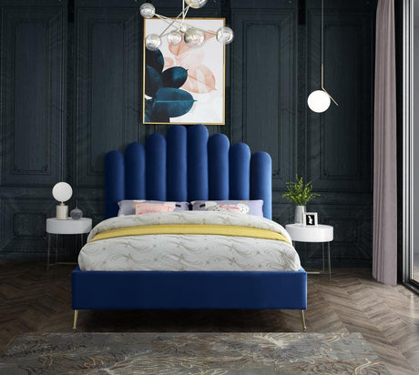 Meridian Furniture - Lily Velvet Queen Bed In Navy - Lilynavy-Q