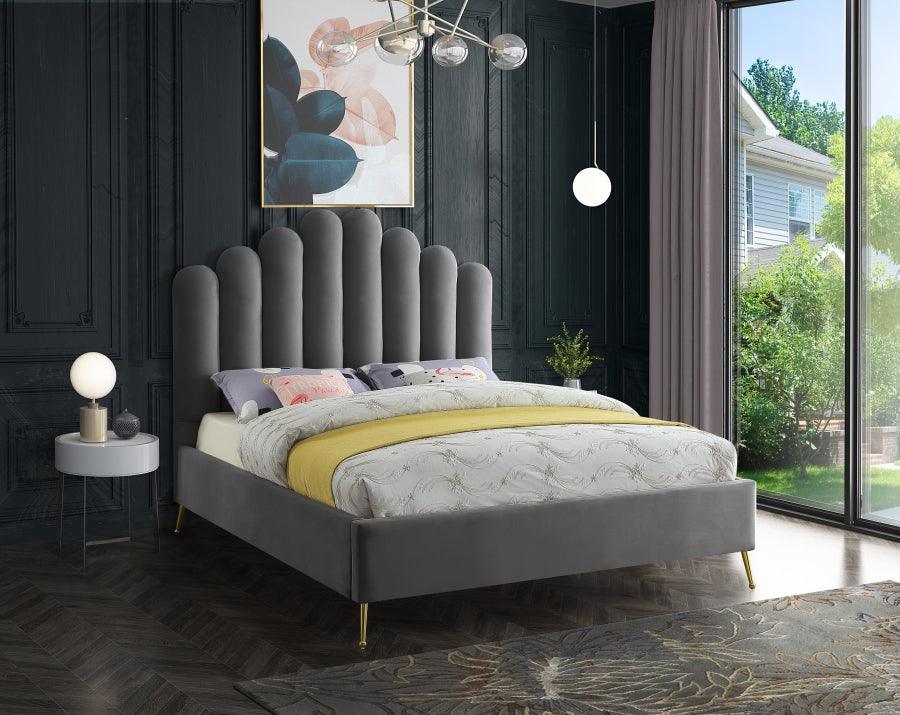 Meridian Furniture - Lily Velvet King Bed In Grey - Lilygrey-K