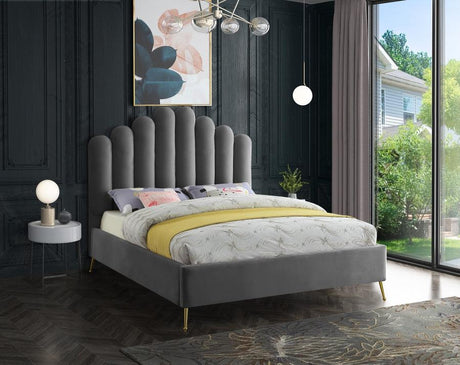 Meridian Furniture - Lily Velvet Queen Bed In Grey - Lilygrey-Q