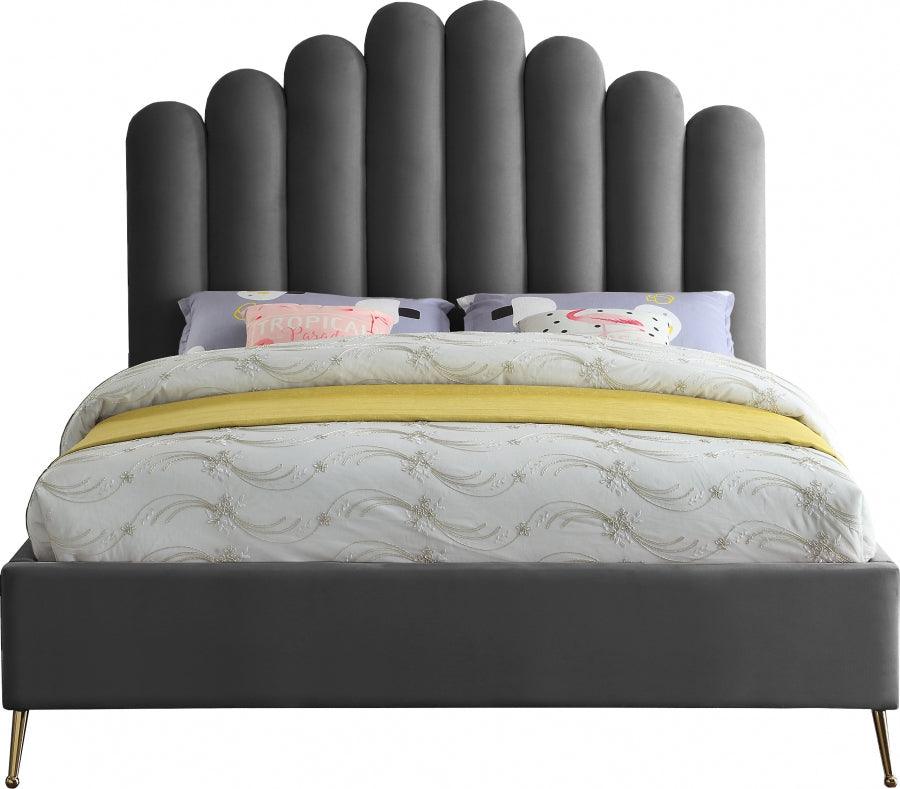 Meridian Furniture - Lily Velvet King Bed In Grey - Lilygrey-K