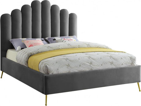 Meridian Furniture - Lily Velvet King Bed In Grey - Lilygrey-K