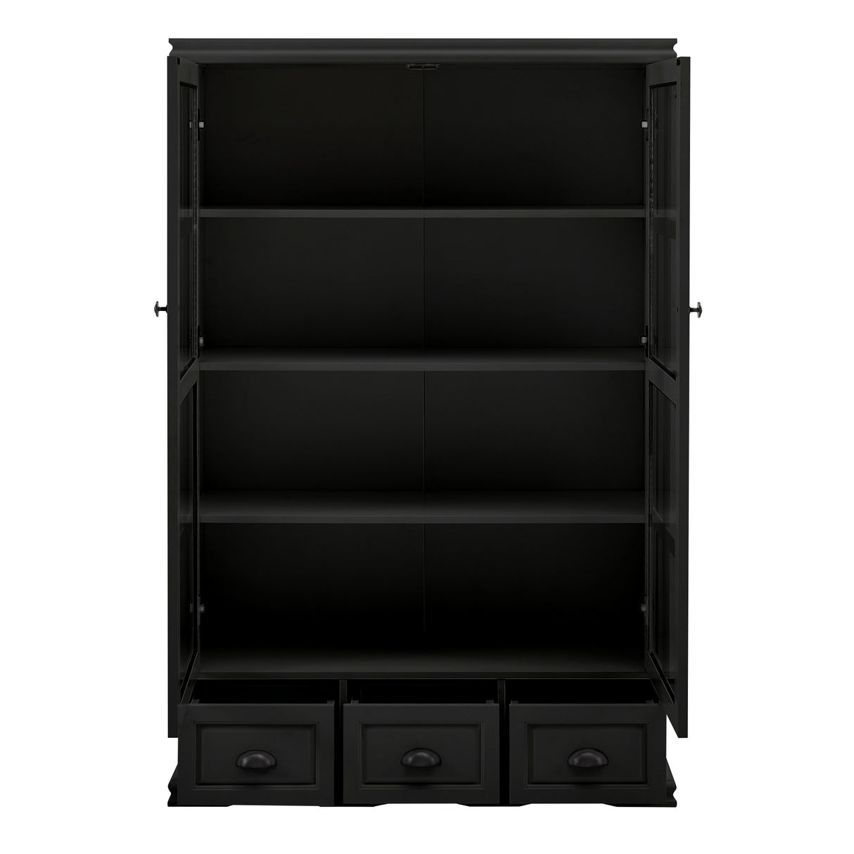 Storage Cabinet with Tempered Glass Doors Curio Cabinet with Adjustable Shelf Display Cabinet with Triple Drawers,Black Home Elegance USA
