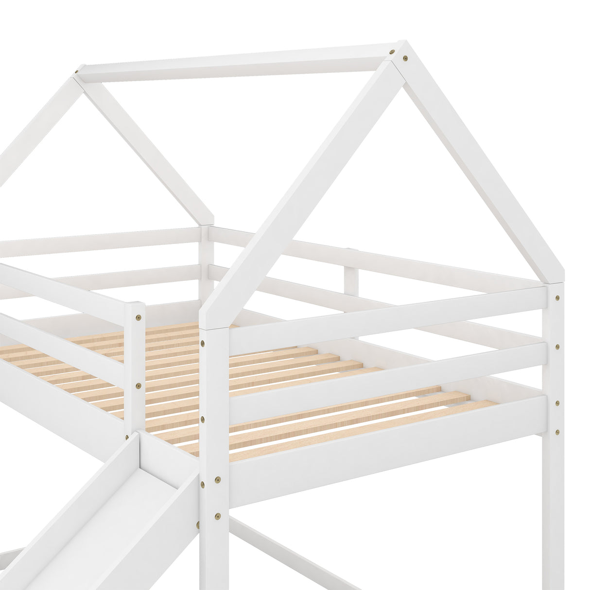 Twin Size Bunk House Bed with Slide and Ladder,White - Home Elegance USA