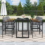 U_Style Steel Outdoor Dining Set with Acacia Wood Armrest Suitable For Patio, Balcony Or Backyard