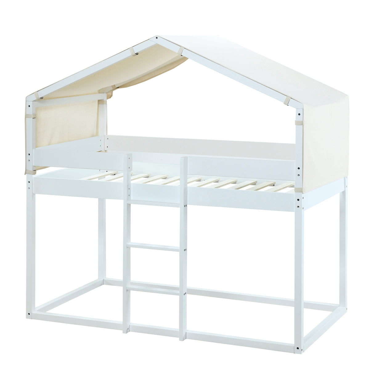 Twin Over Twin Bunk Bed Wood Bed with Tent, White - Home Elegance USA