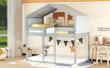 Twin Over Twin Bunk Bed Wood Bed with Tent, Gray - Home Elegance USA