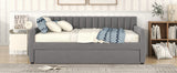 Full Size Upholstered daybed with Trundle and Wood Slat Support, Gray Home Elegance USA