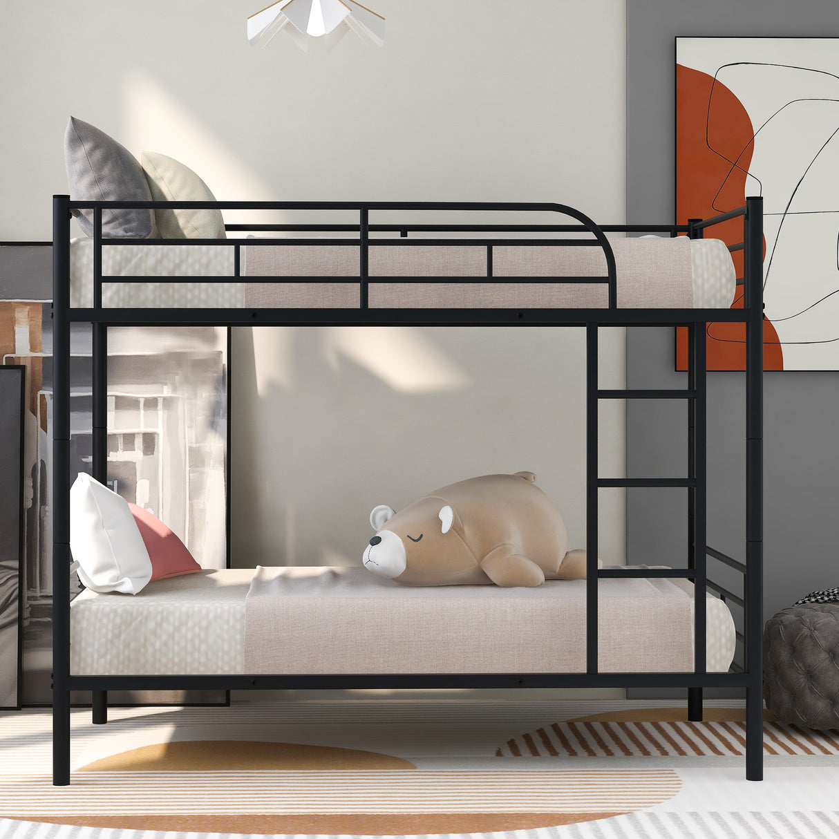 Twin Over Twin Metal Bunk Bed (Black) ( old sku: MF189201BAA ) - Home Elegance USA