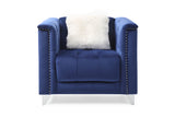 Russell Tufted Upholstery Chair Finished in Velvet Fabric in Blue - Home Elegance USA