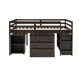 Low Study Twin Loft Bed with Cabinet and Rolling Portable Desk - Espresso (OLD SKU :LP000113AAP)