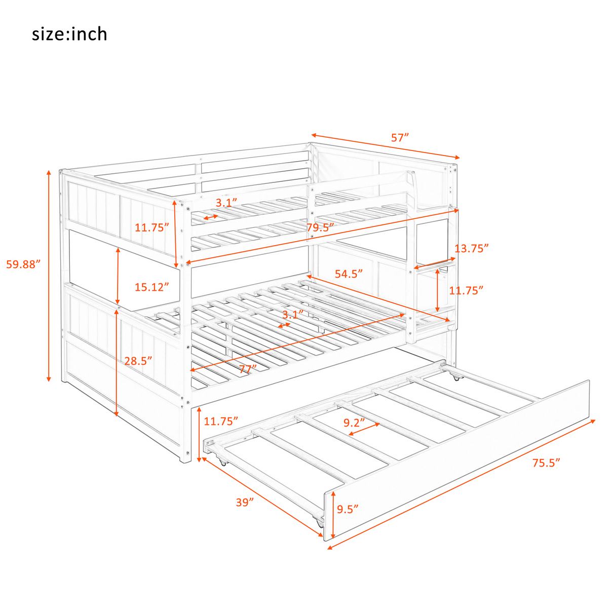 Full Over Full Bunk Bed with Twin Size Trundle, Espresso (old sku: LP000150AAP ) - Home Elegance USA