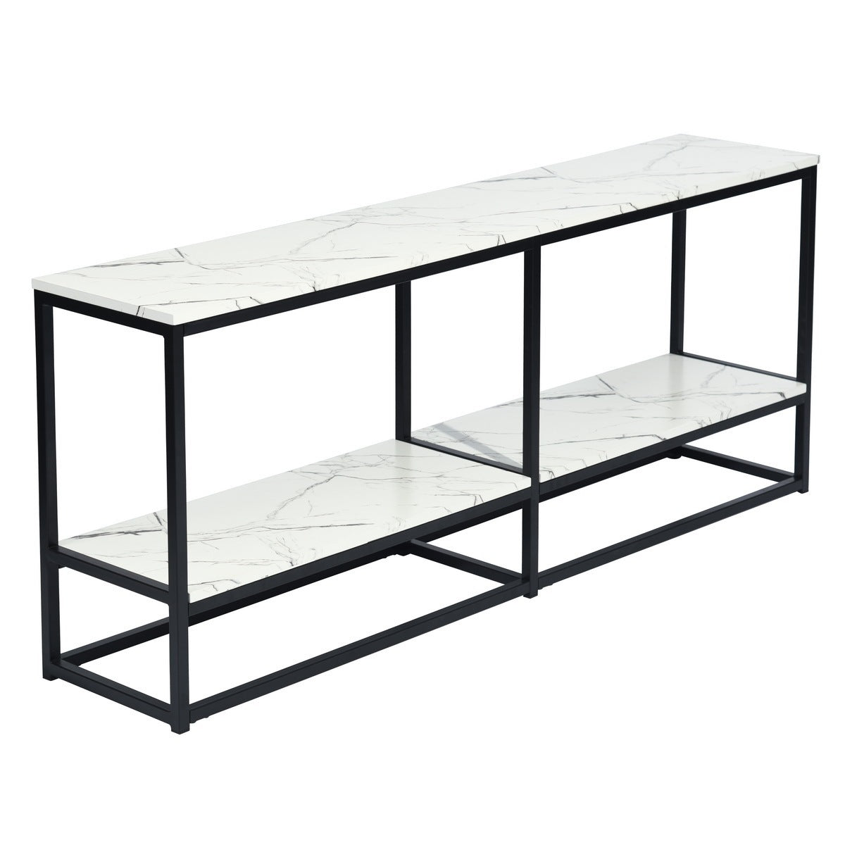 59.8" TV STAND for TV up to 65 Inches With Storage Tier, Marble & Black Home Elegance USA