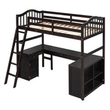 Twin size Loft Bed with Drawers, Cabinet, Shelves and Desk, Wooden Loft Bed with Desk - Espresso(OLD SKU :LT000505AAP) - Home Elegance USA