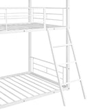 Twin Over Twin Bunk Bed Metal Bed with Half Roof, Guardrail and Ladder White - Home Elegance USA