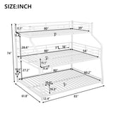 Twin XL/Full XL/Queen Triple Bunk Bed with Long and Short Ladder and Full-Length Guardrails,White - Home Elegance USA