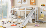 Full over Full Bunk Bed with Ladder, Slide and Shelves, White - Home Elegance USA