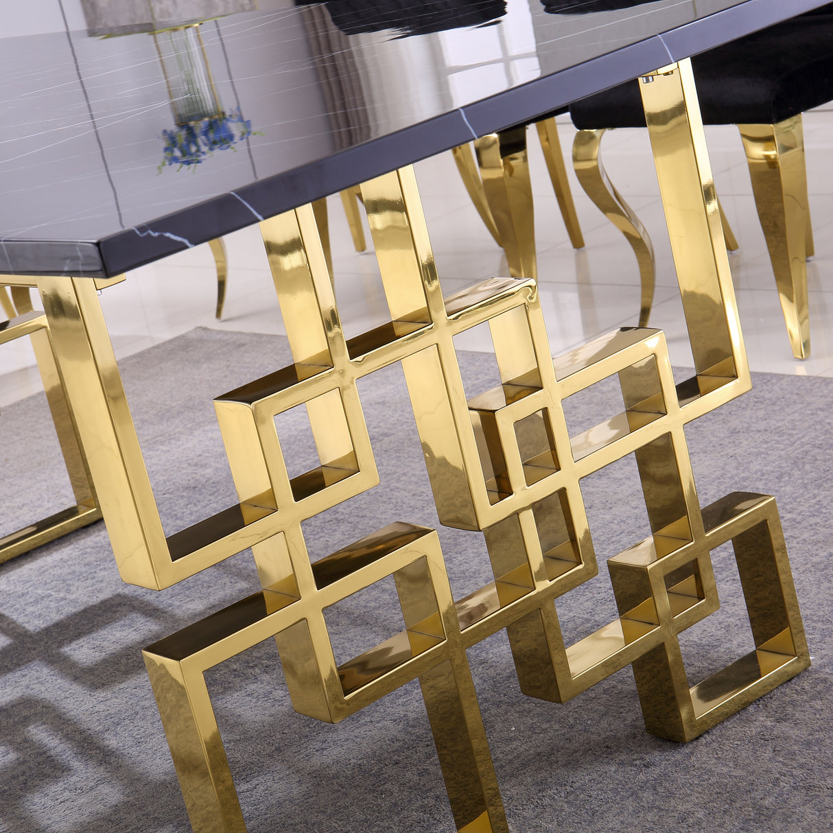 Contemporary Rectangular Marble Table, 0.71" Marble Top, Gold Mirrored Finish, Luxury Design For Home (78.7"x39.4"x29.9") - Home Elegance USA