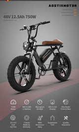 AOSTIRMOTOR new pattern Electric Bicycle 750W Motor 20" Fat Tire With 48V 13AH  Li-Battery