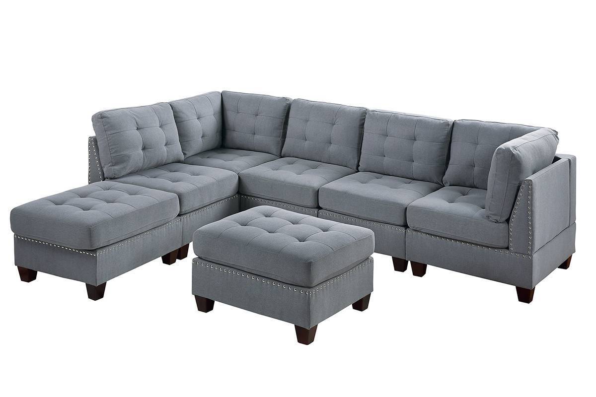 Living Room Furniture Tufted Armless Chair Grey Linen Like Fabric 1pc Armless Chair Cushion Nail heads Wooden Legs - Home Elegance USA