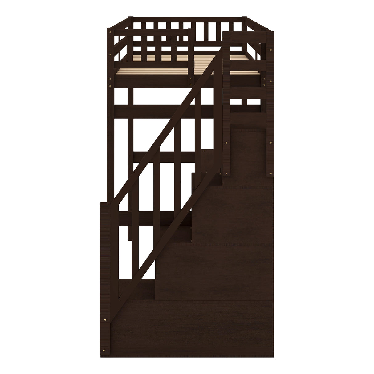 Twin Size Loft Bed with Storage Staircase and Built-in Desk, Espresso (Old SKU:GX000903AAP) - Home Elegance USA