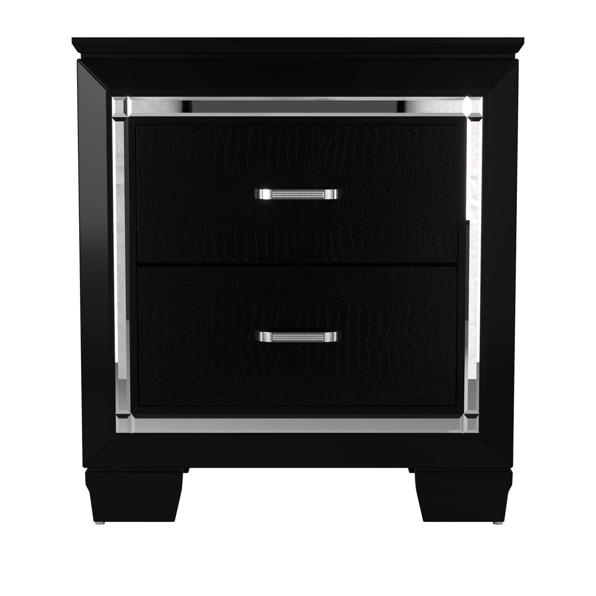 Glamourous Black Finish 1pc Nightstand 2x Dovetail Drawers Faux Alligator Embossed Fronts Bedroom Furniture - Home Elegance USA