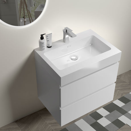 U005-Alice24-201 Alice 24" White Bathroom Vanity with Sink, Large Storage Wall Mounted Floating Bathroom Vanity for Modern Bathroom, One-Piece Sink Basin without Drain and Faucet