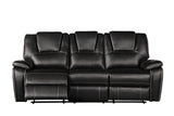 Hong Kong 3 Piece Power Reclining Sofa Set made with Faux Leather in Black Home Elegance USA