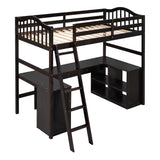 Twin size Loft Bed with Drawers, Cabinet, Shelves and Desk, Wooden Loft Bed with Desk - Espresso(OLD SKU :LT000505AAP) - Home Elegance USA