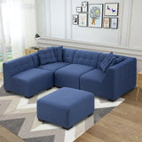 Sectional Sofa with Ottoman DIY Combination Sofa Blue - Home Elegance USA