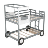 Twin over Twin Car-Shaped Bunk Bed with Wheels, Drawers and Shelves, Gray (Expected Arrival Time:7.30) - Home Elegance USA