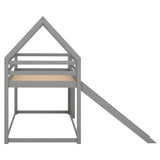 Twin Size Bunk House Bed with Slide and Ladder,Gray - Home Elegance USA