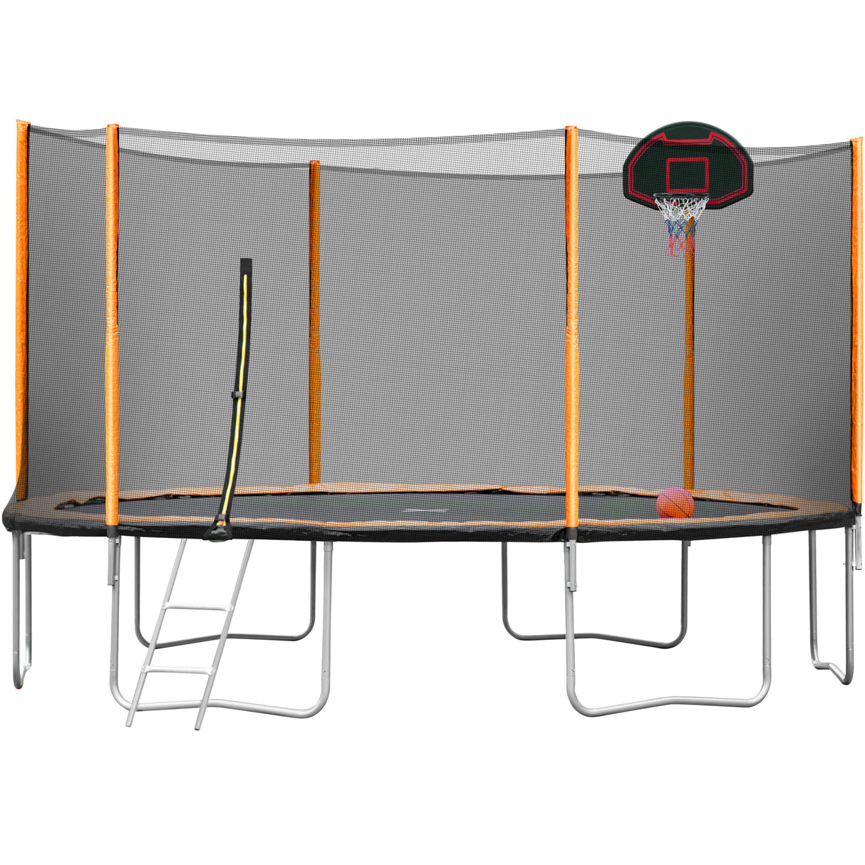 14FT Powder - coated Advanced Trampoline with Basketball Hoop Inflator and Ladder(Outer Safety Enclosure) Orange - W550S00014 - image - 6