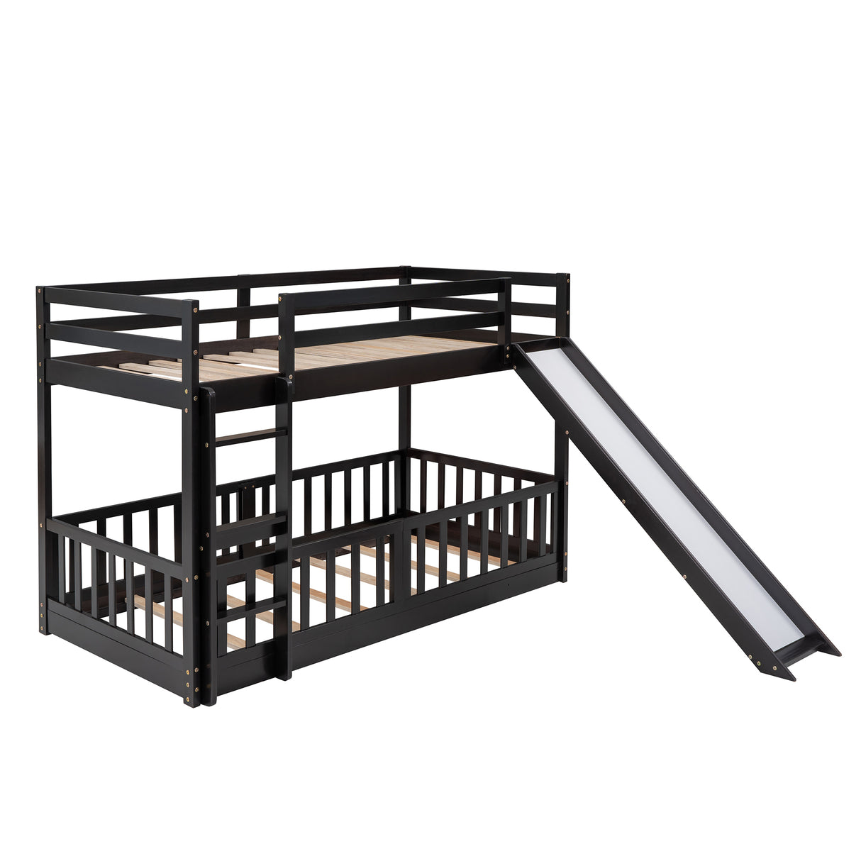 Twin Over Twin Bunk Bed with Slide and Ladder, Espresso（Old SKU:LP000009AAP） - Home Elegance USA