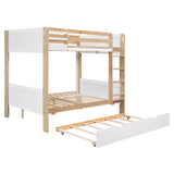 Full over Full Bunk Bed with Storage Shelves, Twin Size Trundle and Ladder, White - Home Elegance USA