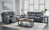 Mindanao - Steel - 2 Pc. - Power Reclining Sofa, Power Reclining Loveseat With Console - Home Elegance USA