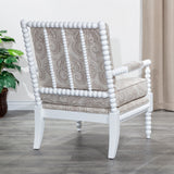 Spindle Chair, White Finish, Taupe Paisley Fabric - Home Elegance USA