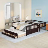 Twin-Over-Full Bunk Bed with Twin size Trundle , Separable Bunk Bed with Drawers for Bedroom - Espresso - Home Elegance USA