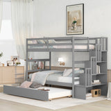 Bunk Beds Twin over Twin Stairway Storage function  Gray - Home Elegance USA