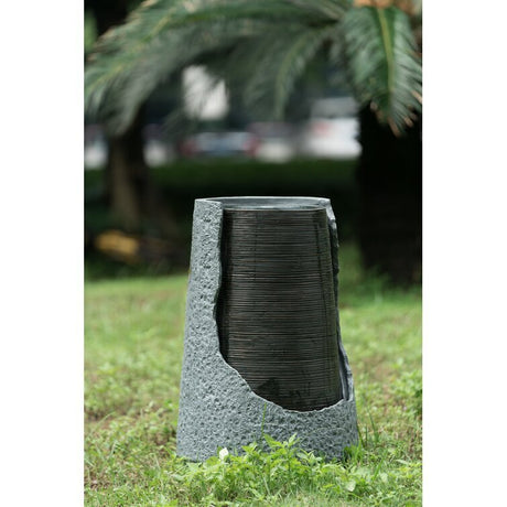 26" High Outdoor Water Fountain with Light Modern Chic Design Polyresin Water Feature with Light for Garden