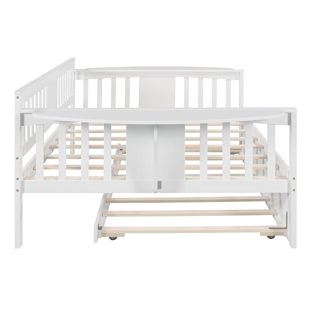 Full size Daybed with Twin size Trundle, Wood Slat Support, White Home Elegance USA