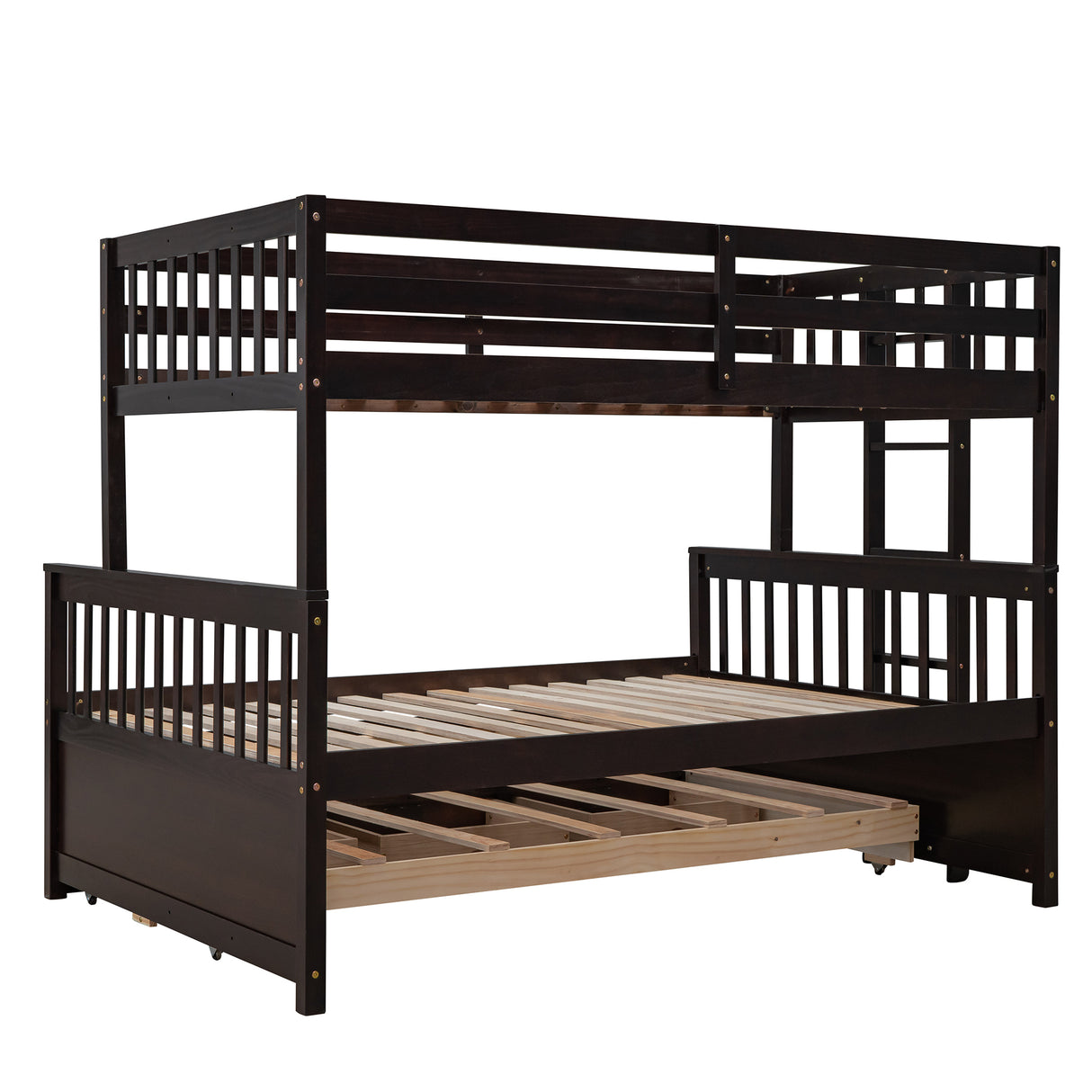 Twin-Over-Full Bunk Bed with Twin size Trundle , Separable Bunk Bed with Drawers for Bedroom - Espresso - Home Elegance USA