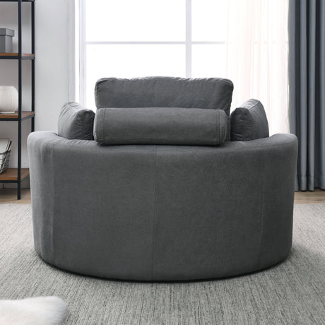 [Video] Welike Swivel Accent Barrel Modern Dark Grey Sofa Lounge Club Big Round Chair with Storage Ottoman Linen Fabric for Living Room Hotel with Pillows Home Elegance USA