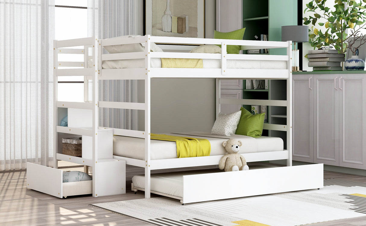 Full over Full Bunk Bed with Twin Size Trundle (White)(OLD SKU :LP000033AAK) - Home Elegance USA