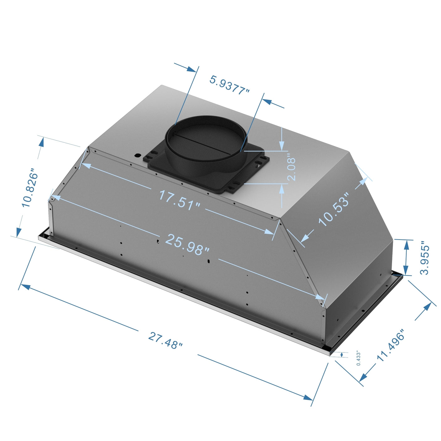 27.5 inch Insert Stainless Steel Range Hood with One Motor, LED Screen Finger Touch Control